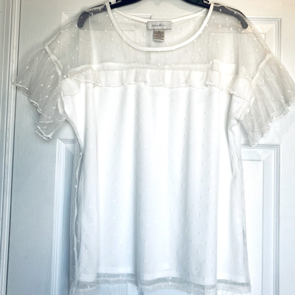 Emma & Olive Ivory Lined Mesh Overlay Top -NWOT